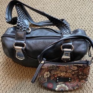 Tignanello black leather handbag with small purse